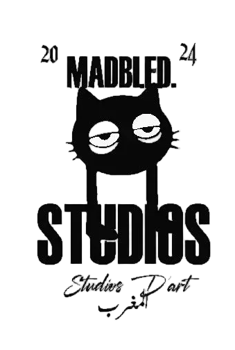 Black logo of a cat with text 'Maddled 24 Studios' on a white background